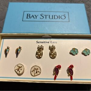 Lot of 5 pairs of Bay Studio stud back earrings designed for sensitive ears.